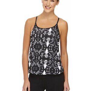 Fabletics Norwalk Tank Top Black/White Tie Dye Built in Bra XS NEW